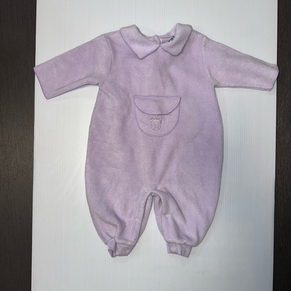 The Lullaby Club Baby Girl Jumpsuit 3/6M Purple Vintage style Bear Lavender Warm - Picture 1 of 8